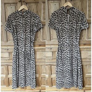 Avec Les Filles 10 Leopard Print Dress Mock Neck Short Sleeve Belted‎